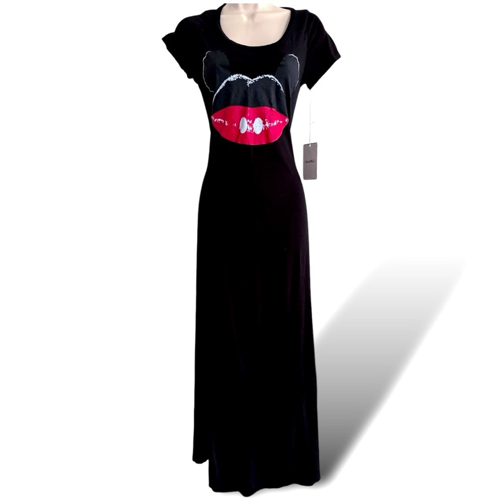Lauren Moshi Black Maxi Dress with Pink Lips